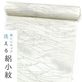 【お仕立て付き価格】【東レシルック洗える着物】絽小紋rk488【洗える夏着物】【送料無料】駒絽　薄クリーム　つゆ芝
