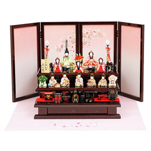 雛人形 おしゃれ コンパクト こひな十人飾り 木目込みひな人形 木目込み雛人形 桃色さくらシリーズ正絹 早春 毛せん付き 人形工房天祥 限定 オリジナル 初節句 桃の節句 お祝い 特選