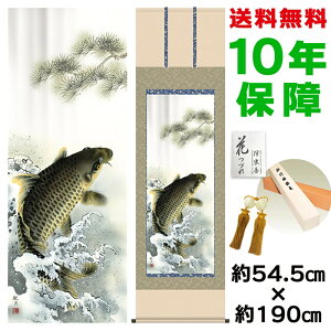 掛け軸 掛軸 床の間 モダン 和風 尺五 大昇鯉 森山観月 正絹緞子本表装 約54.5 190cm 新絹本 10年間保証 収納箱 防虫香 風鎮 付き 父の日 敬老の日 プレゼント巨匠 複製画 タペストリー かわいい
