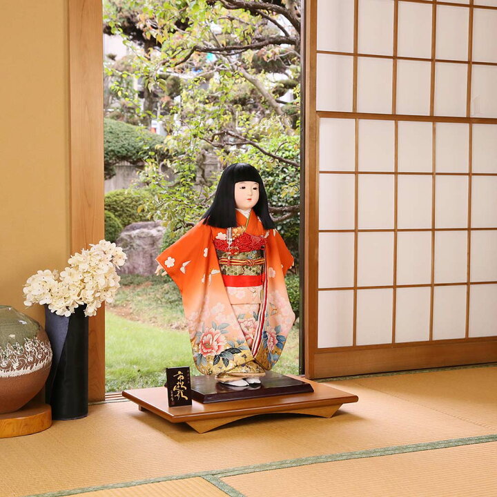 楽天市場】市松人形 齊藤公司作 20号 20-6-j 牡丹 桜 蝶 桐胴 正絹友禅 