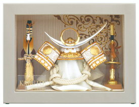 2024年 宝童新作 コンパクト 五月人形 兜飾り 額入飾り ガラスケース 白金上杉兜 5号