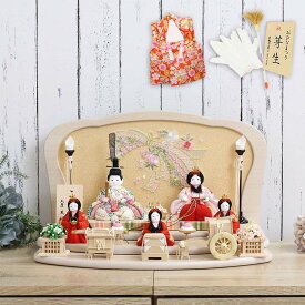 木目込み雛人形 木目込みひな人形マール 白木三段飾り 五人飾り 5人 飾り 木製お盆飾り 白 パステル 刺繍屏風 かわいい 小さい 人気 初節句 お祝い 女の子 桃の節句 ひな祭り