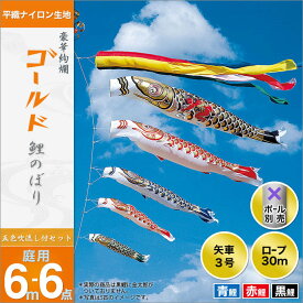 こいのぼり 庭 庭園用 旭天竜 鯉のぼり セット各種 ポール別売 ゴールド鯉 五色吹流し 6m6点セット ガーデン用 平織ナイロン生地 天祥 オシャレ