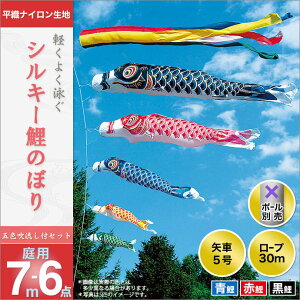 こいのぼり 庭 庭園用 旭天竜 鯉のぼり セット各種 ポール別売 シルキー鯉 五色吹流し 7m6点セット ガーデン用 平織ナイロン生地 天祥 オシャレ