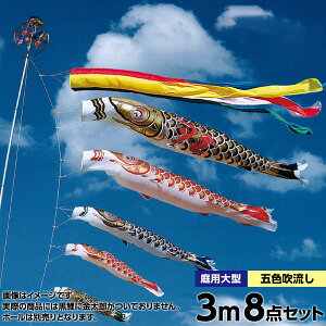 こいのぼり 庭 庭園用 旭天竜 鯉のぼり セット各種 ポール別売 ゴールド鯉 五色吹流し 3m8点セット ガーデン用 平織ナイロン生地 天祥 デコ