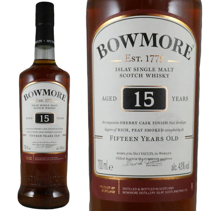 楽天市場】ボウモア 15年 シングルモルト スコッチ ウイスキーBOWMORE 