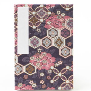 ビニールカバー付き御朱印帳(大判12x18cm 七宝牡丹 西陣金襴 蛇腹式48ページ 神社寺兼用 京都)高知製本