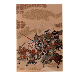 ビニールカバー付き御朱印帳(大判12x18cm 戦国合戦絵図 西陣金襴 蛇腹式48ページ 神社寺兼用 京都)高知製本