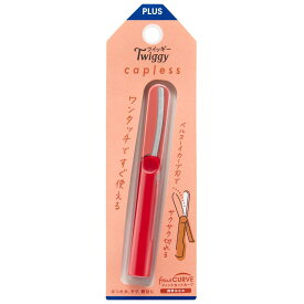 プラス はさみ 携帯タイプ フィットカットカーブ ツイッギー キャップレス ペンタイプ 安全に携帯 レッド SC-110P 36-686