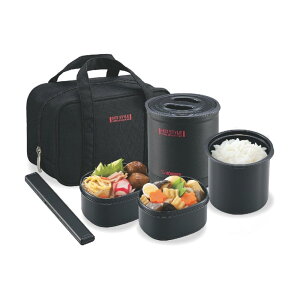 象印マホービン お弁当 お茶わん約1.8杯分 バッグ はし&はし箱つき 洗えるポーチ 保温弁当箱 お・べ・ん・と 電子レンジ対応 ブラック SZ-MB04-BA