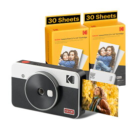 【楽天スーパーDEAL 10%ポイントバック】コダック KODAK Mini Shot 2 Retro 4PASS 2-in-1インスタントカメラ＆フォトプリンター(5,3x8,6cm)＋68枚バンドル,ホワイト,イエロー