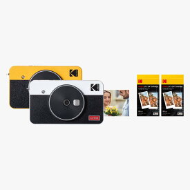 【カメラケース贈呈】チェキ 学割 コダック KODAK Mini Shot 2 Retro 4PASS 2-in-1インスタントカメラ＆フォトプリンター(5,3x8,6cm)＋68枚バンドル,ホワイト,イエロー