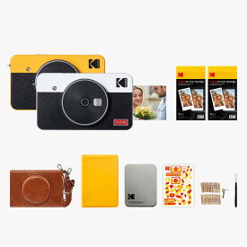 【10%ポイントバック】チェキ 学割 コダック KODAK Mini Shot 2 Retro 4PASS 2-in-1インスタントカメラ＆フォトプリンター(5,3x8,6cm)＋68枚ギフトバンドル,ホワイト,イエロー