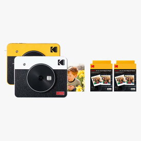 【カメラケース贈呈】チェキ 学割 コダック KODAK Mini Shot 3 Retro 4PASS 2-in-1インスタントカメラ＆フォトプリンター(7.6cmx7.6cm)+68枚バンドル,ホワイト,イエロー