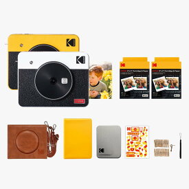 【10%ポイントバック】チェキ 学割 コダック KODAK Mini Shot 3 Retro 4PASS 2-in-1インスタントカメラ＆フォトプリンター(7.6cmx7.6cm)+68枚ギフトバンドル,ホワイト,イエロー