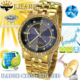 時計 腕時計 メンズ ジョンハリソン JOHN HARRISON ブランド ビジネス おしゃれ ソーラー 電波 男性用 太陽電池 正規品 J.HARRISON 3石天然ダイヤモンド ゴールド 金色 ネイビー 人気 おすすめ