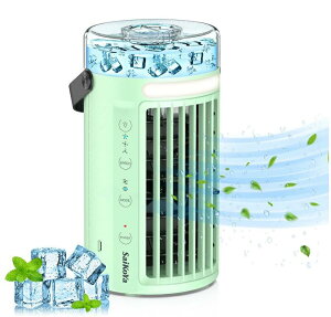 小型冷風機 ミニエアコンファン ミニクーラー 熱中症と暑さ対策 冷却 加湿 風量3段階切り替え ライト付き