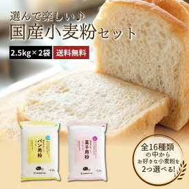 選んで楽しい♪国産小麦粉セット 2.5kg×2袋(5kg) 送料無料 強力粉 薄力粉 中力粉 強力小麦粉 パン用小麦粉 手ごねパン ホームベーカリー うどん粉 クッキー 手作り 国産