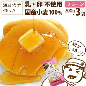 粉おじさん パンケーキミックス プレーン 200g×3袋セット 卵不使用でも美味しい 国産小麦粉 買い回り アルミフリーベーキングパウダー使用 ホットケーキ アルミニウムフリー アルミフリー 無香料 メール便 子供 おやつ