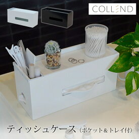 ティッシュケース 収納 ケース 収納ケース ティッシュ ティッシュケース（ポケット＆トレイ付） 便利 COLLEND コレンド