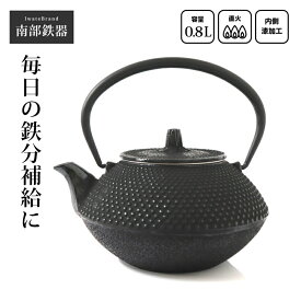 南部鉄器 鉄瓶 丸アラレ 0.8L 鉄分補給 やかん 直火 日本製 ケトル おしゃれ 伝統工芸 小型 アラレ模様 湯沸かし 人気 定番 茶器 OH07