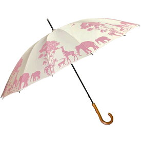 【雨傘・長傘】【手開き】【16本骨】ゾウ・シマウマ・シカ・キリンのサファリ柄手開き雨傘