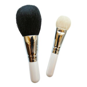 竹宝堂 熊野筆 メイクブラシセット 2本 ジャンボ パウダー用 山羊(上質ヤギ) リキッド用 ヤギ 下地メイクセット クッションファンデーション メイクブラシ 化粧筆 熊野化粧筆 熊の筆 熊野ブ