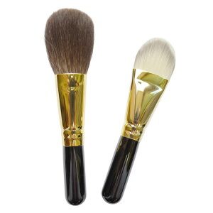 竹宝堂 熊野筆 メイクブラシセット 2本 パウダー用 灰リス リキッド用 PBT(合成繊維) 下地メイクセット リキッドファンデーション メイクブラシ 化粧筆 熊野化粧筆 熊の筆 熊野ブラシ 広島県