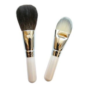 竹宝堂 熊野筆 メイクブラシセット 2本 パウダー用 灰リス リキッド用 PBT(合成繊維) 下地メイクセット クッションファンデーション メイクブラシ 化粧筆 熊野化粧筆 熊の筆 熊野ブラシ 広島