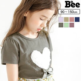 韓国子供服 韓国子ども服 韓国こども服 Bee カジュアル ナチュラル キッズ カラバリ 女の子 Tシャツ モチーフ 花 リボン ガーリー プルオーバー ハート 春 夏 ◇半袖トップス◇