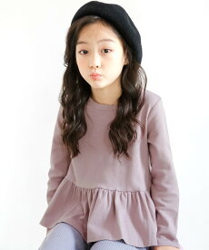 ペプラムトップス 長袖 子供服 キッズ ジュニア 女の子 無地 フリル ギャザー 100cm 110cm 120cm 130cm 140cm 150cm