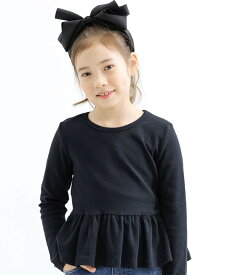 ペプラムトップス 長袖 子供服 キッズ ジュニア 女の子 無地 フリル ギャザー 100cm 110cm 120cm 130cm 140cm 150cm