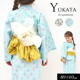 ＜40％OFF＞2024夏t【ampersand/アンパサンド】ブロックプリント風 花柄 セパレート浴衣 巾着付き≪80cm 90cm 95cm 100cm 110cm 120cm 130cm 140cm≫上下セット 子供 女の子 お祭り 夏祭り 花火大会 キッズ ジュニア