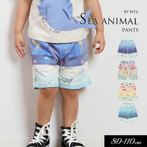 <40%OFF>2024夏【Bit'z/ビッツ】海の深さボーダー柄&海の動物パッチワーク柄 パンツ 5分丈≪80cm 90cm 95cm 100cm 110cm 120cm≫園用 カットソーパンツ ストレッチ お着替え用 ニットパンツ ズボン am