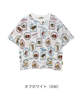 <40%OFF>2025夏【MAKE YOUR DAY/メイクユアデイbyフィクスラボ】フルーツステッカー 総柄 半袖Tシャツ≪110cm 120cm 130cm 140cm≫男の子 女の子 Tシャツ 子供服 ジュニア