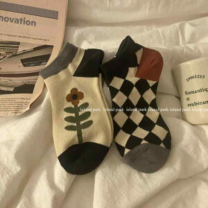 靴下 レディース 綿 ショート くるぶし ソックス 3足セット 3足組 ブロックチェック チェック柄 花柄 市松模様 格子柄 春 夏 秋 冬 和風 レトロ カジュアル かわいい キュート おしゃれ セット