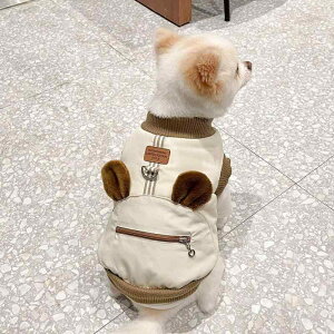 犬 愛犬 服 秋冬 小型犬 2本足服 耳付き 裏地フリース カジュアル コットン コート アウター お揃い 散歩 子犬 ペット 防寒 防風 厚着 暖かい 保温 お洒落 ドッグカフェ キャンプ 旅行 お出か