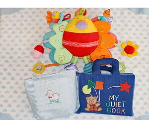 布絵本布おもちゃブランケットMY QUIET BOOKベア ブルー&ピヨピヨバード&ハート柄ブランケット ブルーおまけ付きベビーズバッグ【知能開発レッスンブック】おめでとうギフトセット選んで!!無