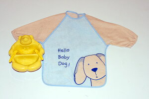 お食事エプロン食器長袖お食事エプロン&ベビートレーニングプレートセットドック柄&ベアの食器お食事タイムセット選んで!!無料ギフトラッピング