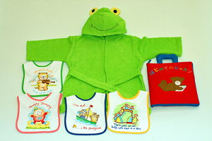 布絵本はじめてのレッスン&かえるのバスローブ&おまけ付きベルクロビブ・マザーグース柄スペシャルスマイルギフトセット出産祝選んで!! 無料ギフトラッピング