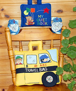 "小さな才能に花が咲く!!"【知能開発レッスンブック】布絵本幼児教育MY ABC TRAVEL BAG/SCHOOL BUS&MY QUIET BOOK ブルーベア&おまけ付きラトル入りルームシューズプレイ&ラーンギフトセット選んで!!