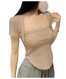 tシャツ レディース 春 夏 春夏 黒 白 半袖 無地 カットソー トップス ラウンドヘム 重ね着風 ボレロ風 半袖トップス 半袖tシャツ チュニック ブラック ホワイト ベージュ 大人 カジュアル 体型カバー