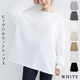 トップス レディース 秋 冬 秋冬 黒 白 カットソー 長袖トップス 長袖 無地 ボーダー ゆったり Tシャツ ホワイト ブラック ベージュ ブラウン グレー きれいめ オーバーサイズ 体型カバー カジュアル