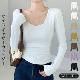 【1,036円！2点購入クーポンで】 カットソー レディース 秋 冬 黒 白 トップス チュニック インナー シャツ トップス 下着 肌着 長袖 tシャツ 重ね着 プルオーバー Uネック 長袖トップス きれいめ 大人 カジュアル オフィス 20代 30代 40代 50代 ママ 母 OL