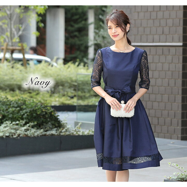 楽天市場 送料無料 パーティードレス レディース 結婚式 ドレス 紺 黒 ワンピース ひざ丈 パーティドレス 半袖 Aライン レース ワンピースドレス 大きいサイズ ミディアム 大人 ブラック グレー ネイビー スーツ フォーマル M L お呼ばれ 代 30代 40代 ママ 母 Ol