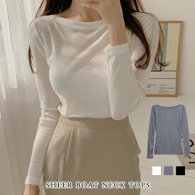 【1,744円！クーポン利用で】 トップス レディース 秋 冬 秋冬 黒 白 カットソー チュニック 長袖 シースルートップス ベーシック 無地 きれいめ ボートネック シャツ 透け 重ね着 シースルー ブラック ホワイト グレー