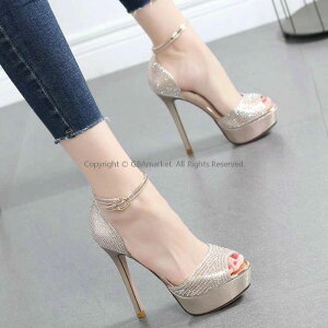 ハイヒールサンダル 結婚式シューズ キラキラ ビジューサンダル オープントゥ 12cmヒール ピンヒール レディース キャバクラ 厚底 ドレス 用 シューズ 美脚 派手 セクシー 厚底 ストーン 靴