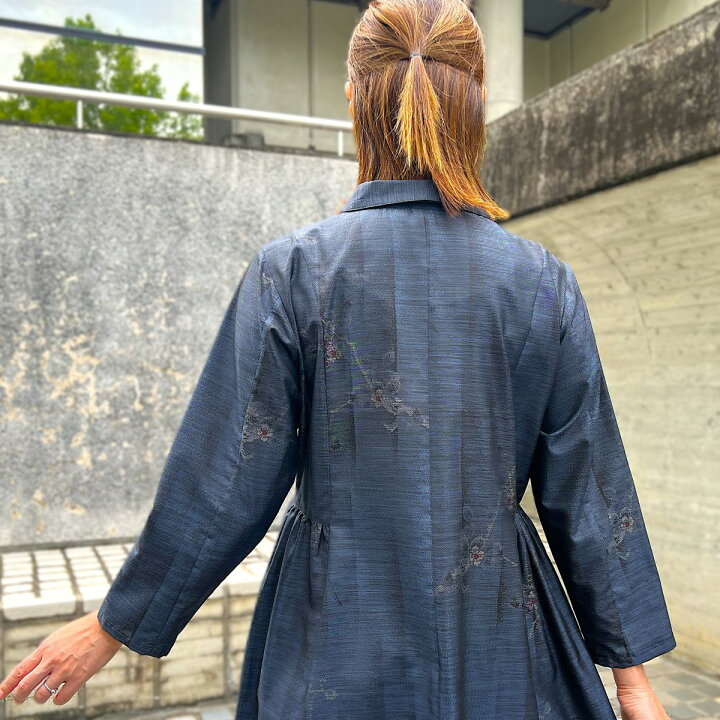 着物リメイク 男物の羽織りと大島紬の七分袖変形チュニック 感謝の¥