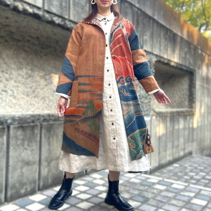 楽天市場】【古布リメイクフード付きコート】高木ふくえ作ミセス50代  