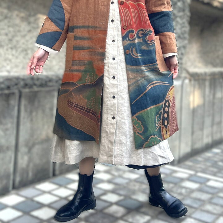 楽天市場】【古布リメイクフード付きコート】高木ふくえ作ミセス50代 